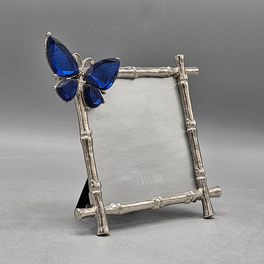 Z Gallerie Silver Bamboo Photo Frame with Blue Butterfly