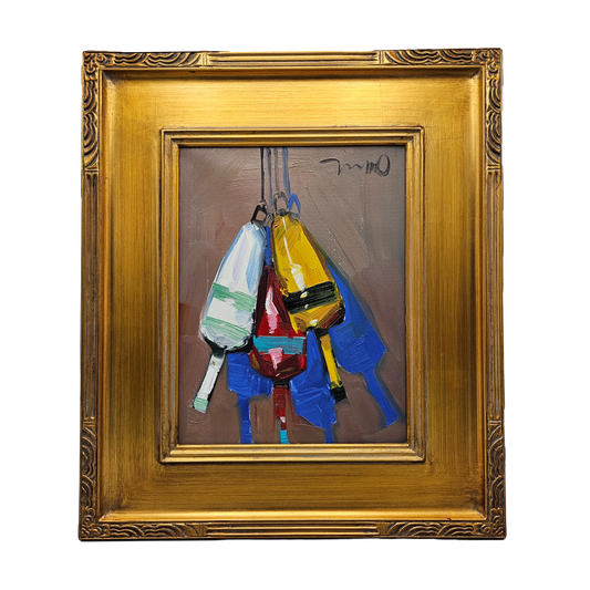 "Lobster Buoys" Jose Trujillo Oil Painting on Canvas in Gold Frame
