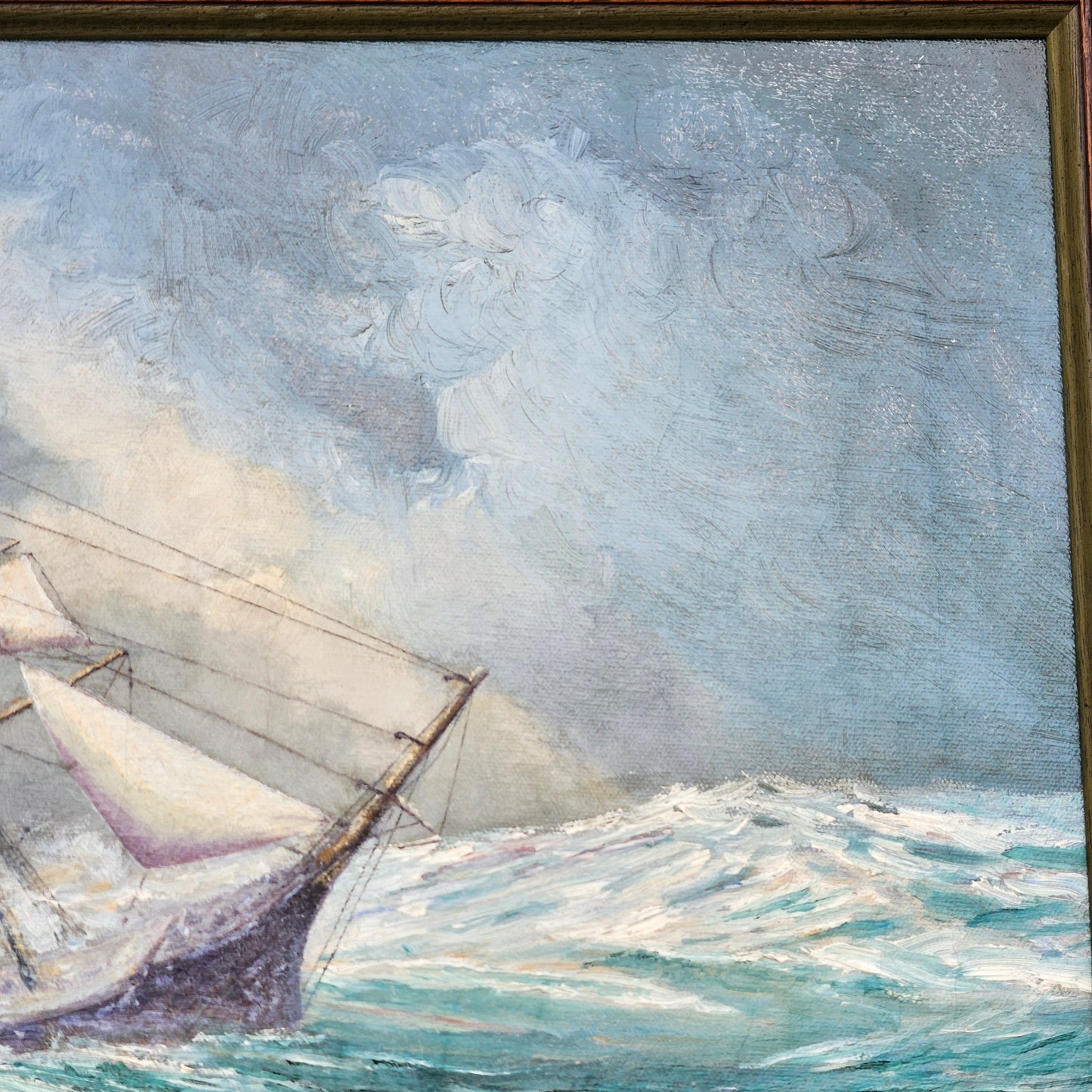Vintage Signed Oil on Canvas Painting of Ship in Rough Seas - James McGarrigle