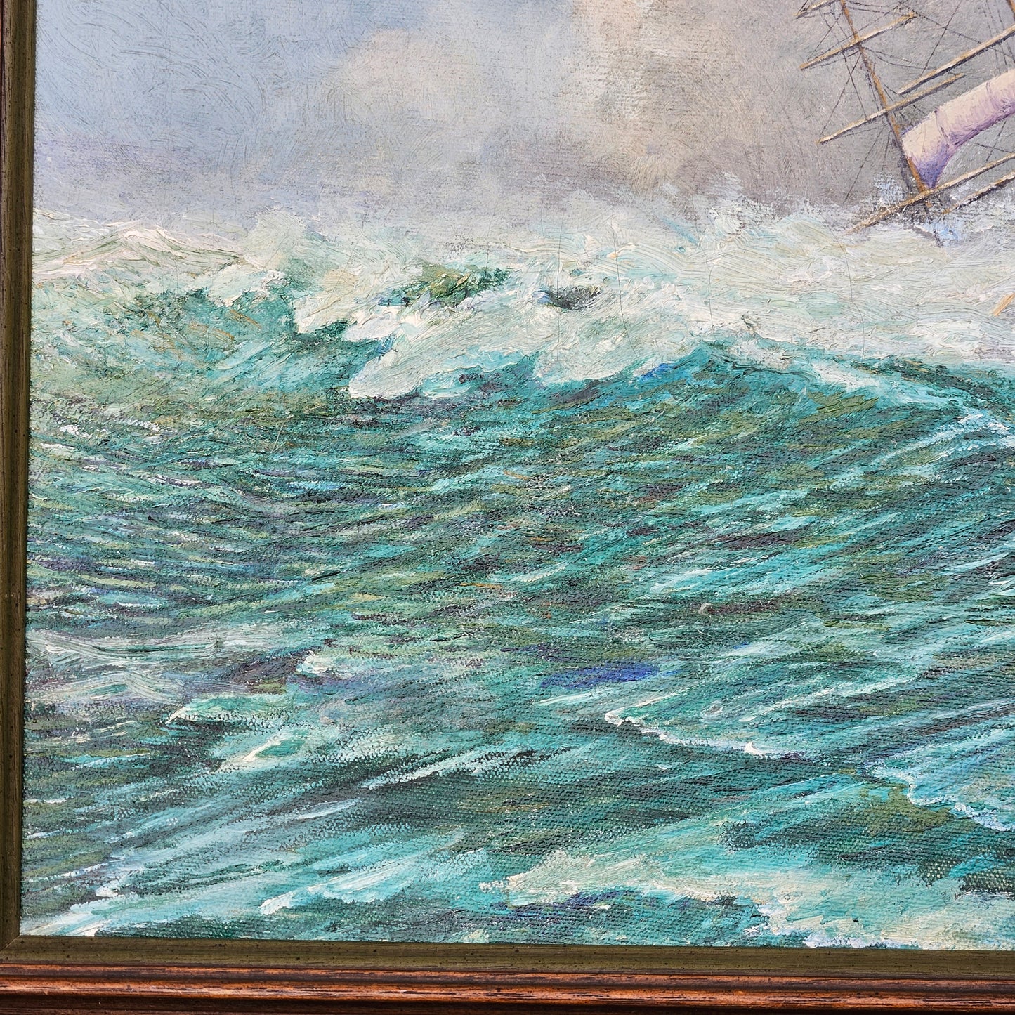 Vintage Signed Oil on Canvas Painting of Ship in Rough Seas - James McGarrigle