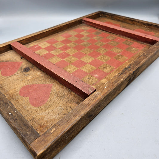 Vintage Wooden Folk Art Checkers Board