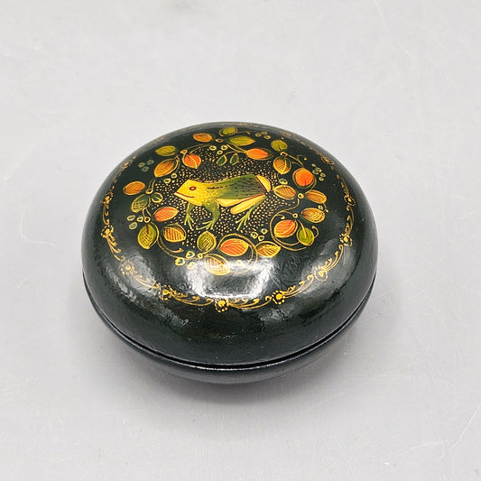 Vintage Russian Round Lacquered Box with Frog