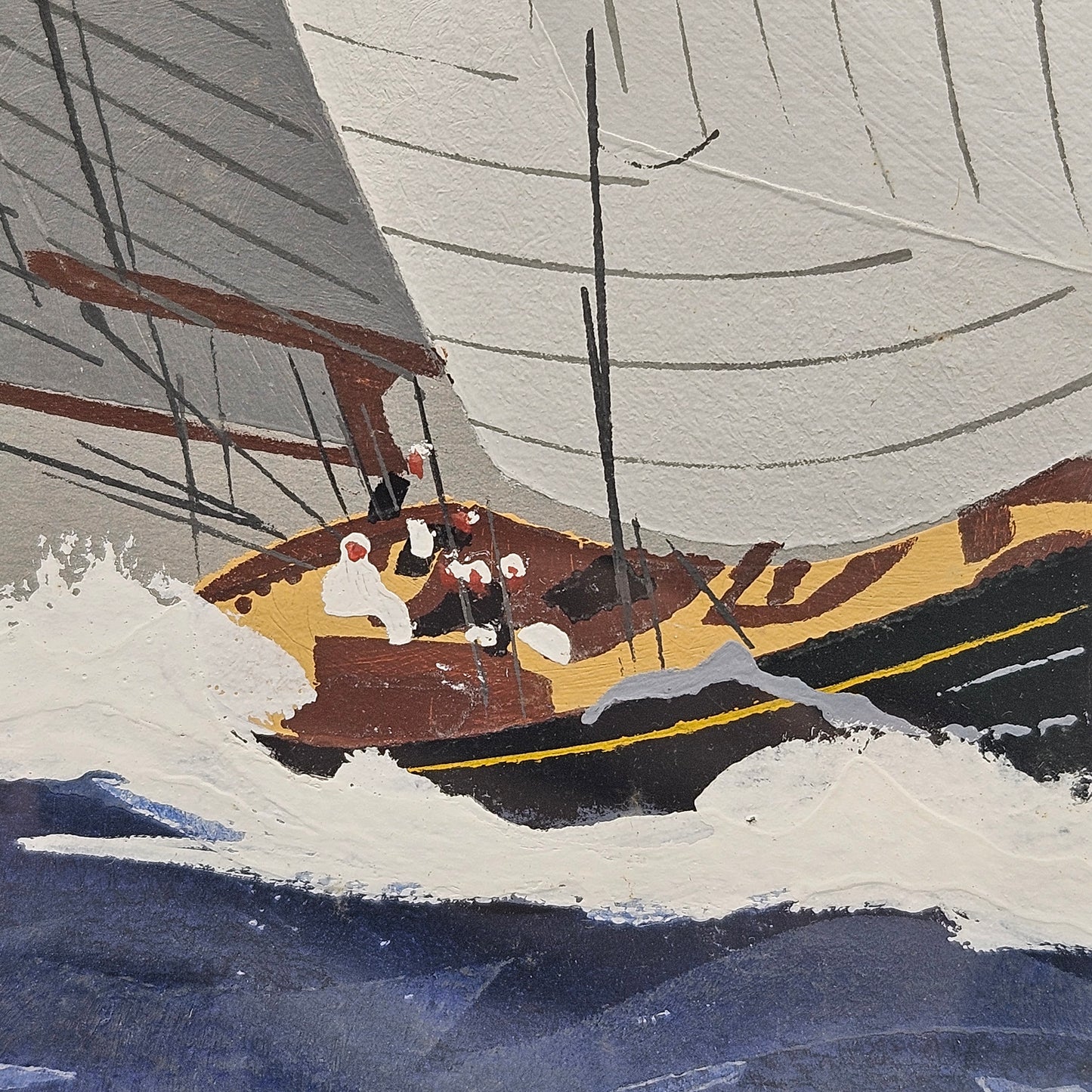 Signed Leon Haffner (French 1881-1972) "Regate" Gouache Sailboat Painting