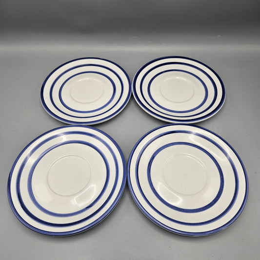 Vintage Set of 4 Blue Striped 1990 Vietri Salad Plates / Saucers in Tulipani D'Acqua Pattern