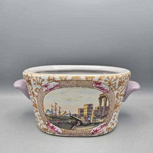 Chinese Tang Hua Zhi Rong Porcelain Planter with Village Scene