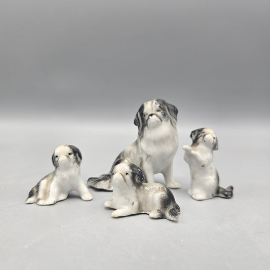 Set of 4 Miniature German Pekingese Dog Porcelain Figures