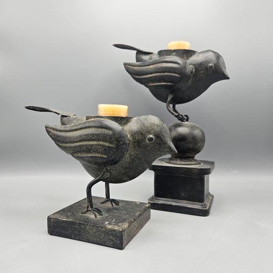 Set of Two Vintage Home Decor Centerpiece Bird Tea Light Holders