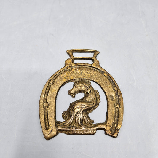 Vintage Brass Horse Medallion with Horse Figure