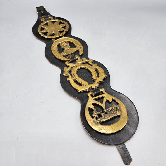 Vintage 4 Brass Horse Medallions on Leather Strap