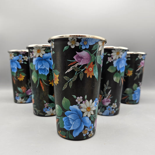Set of 6 MacKenzie-Childs Black Flower Market Tall Tumbler Cups