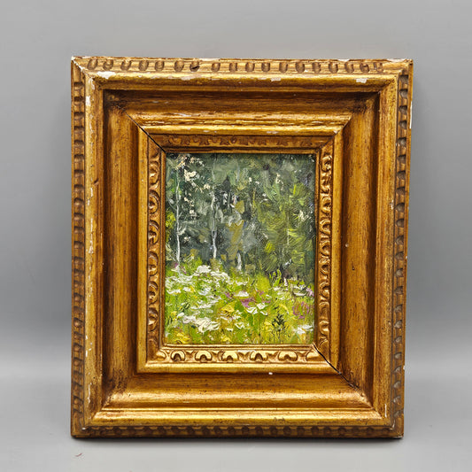 Small Impressionist Landscape Oil on Board Painting in Gold Gilt Frame