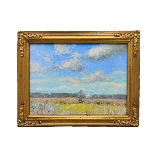 Wonderful Big Sky Landscape Oil on Board Painting in Gold Gilt Frame