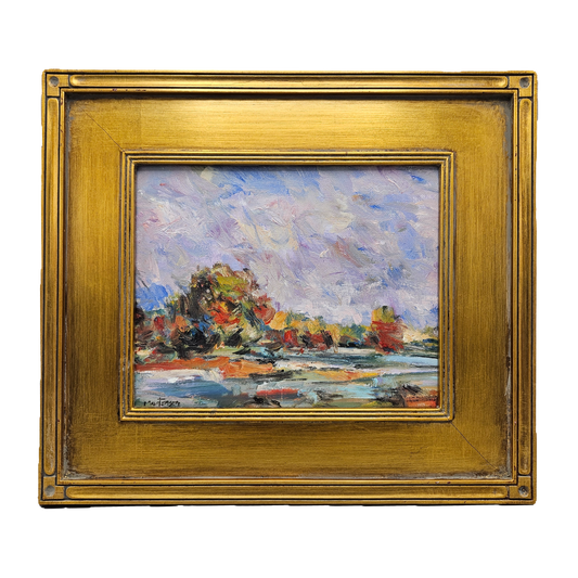 Impressionist Oil on Board Landscape in Gold Frame