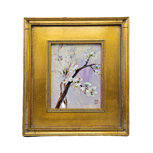 Beautiful Oil on Board Painting of Cherry Blossom Flowers in Gold Frame (Right)