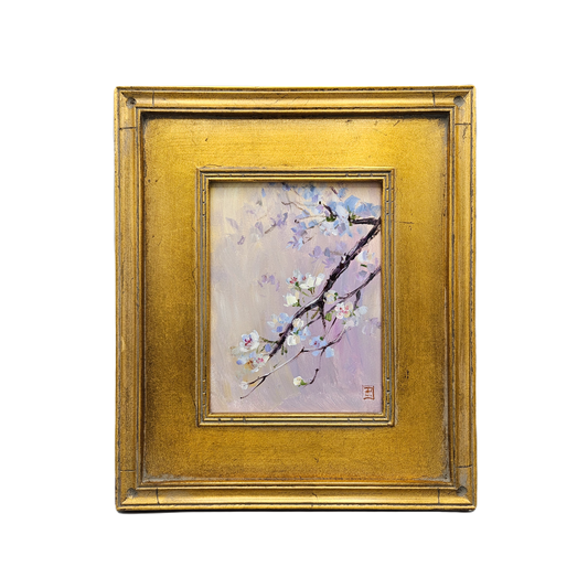 Beautiful Oil on Board Painting of Cherry Blossom Flowers in Gold Frame (Left)