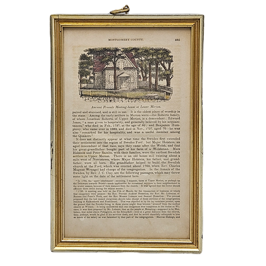 Vintage Montgomery County Friends Meeting House at Lower Merion Framed Book Page