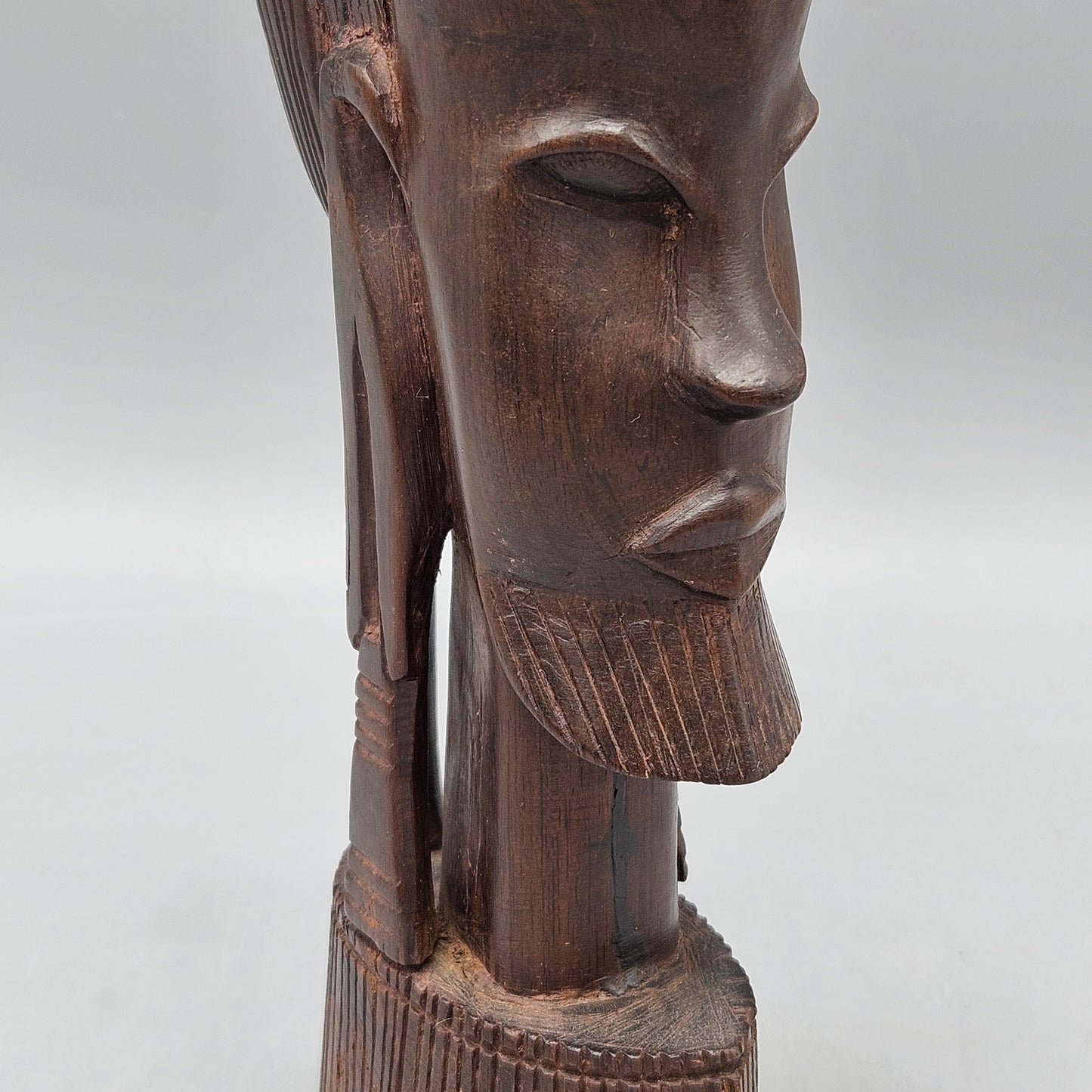 Vintage African Hand Carved Wood Tribal Head Statue