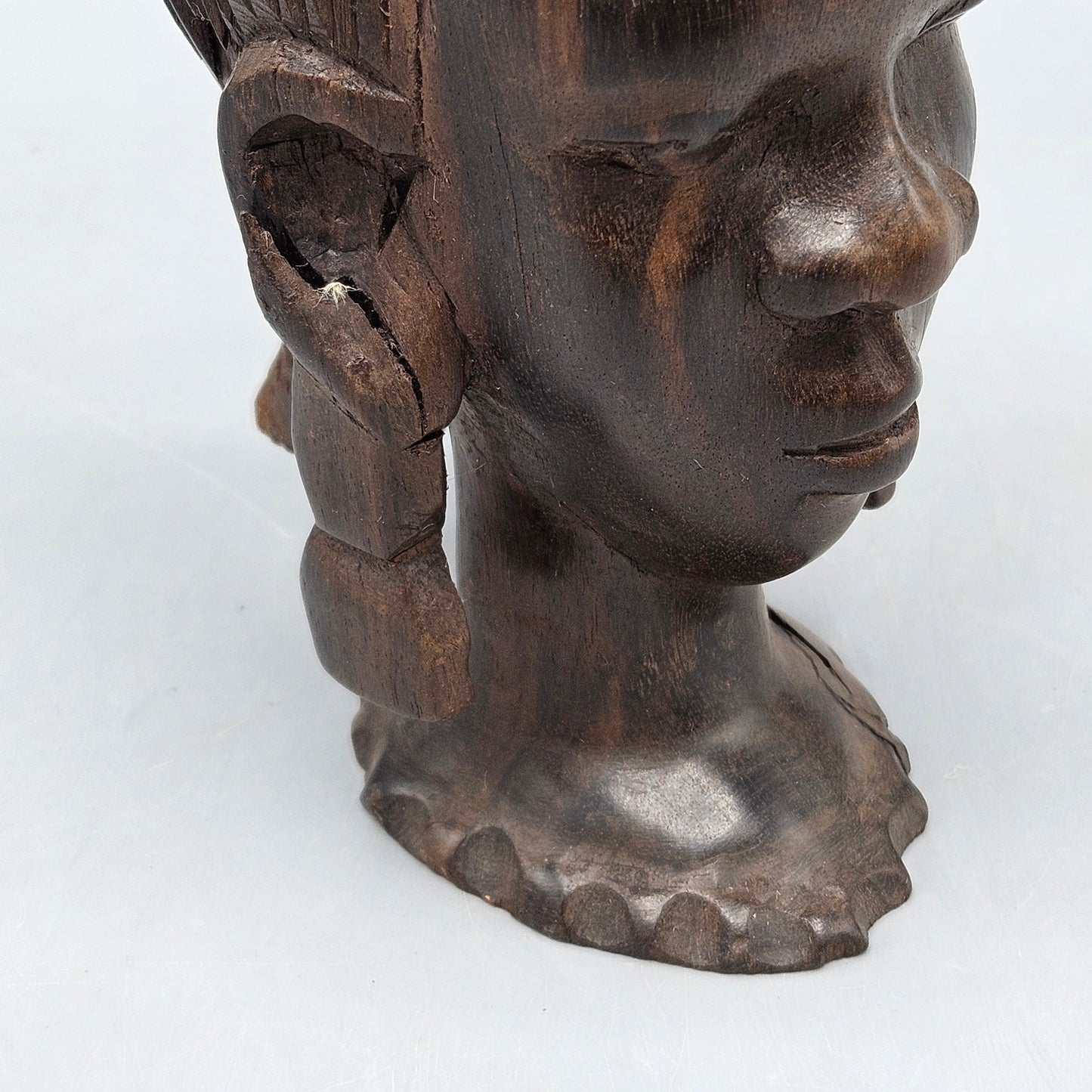 Vintage African Hand Carved Wood Tribal Head Statue