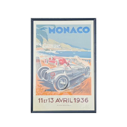 Vintage 1936 Framed Monaco Car Racing Poster