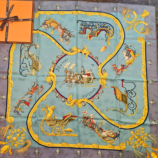 Hermes "Plumes et Grelots" 100% Silk Scarf with Box