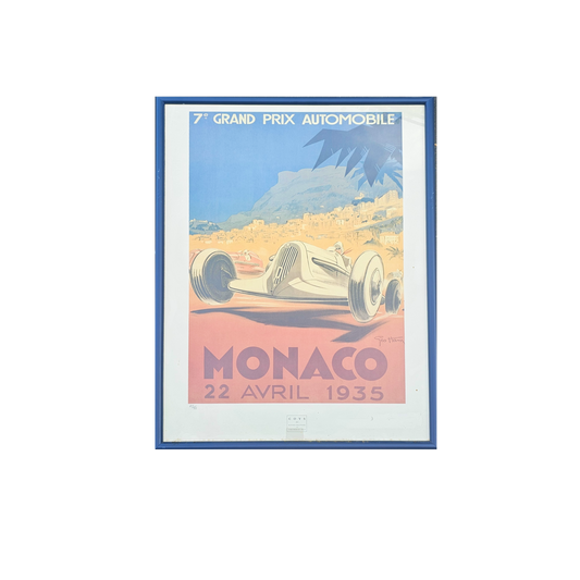 Vintage 1935 Framed Monaco Car Racing Poster