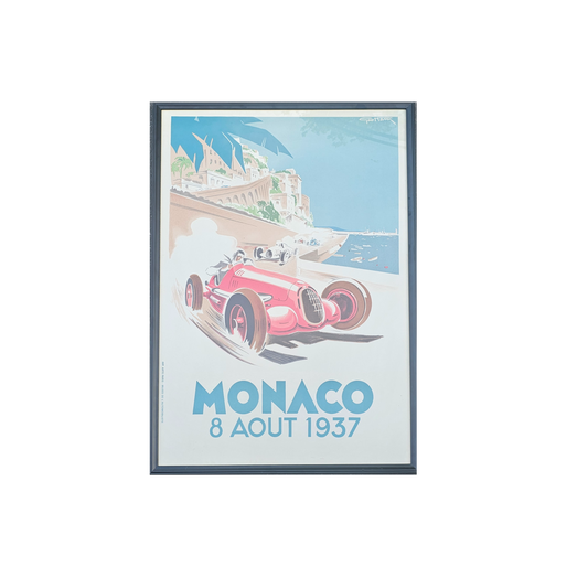 Vintage 1937 Framed Monaco Car Racing Poster