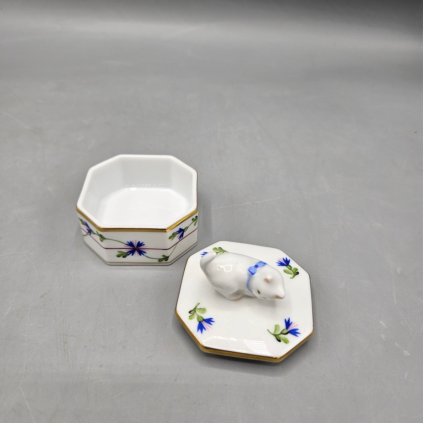 Vintage Herend Porcelain Trinket Box with Cat ShopSBH