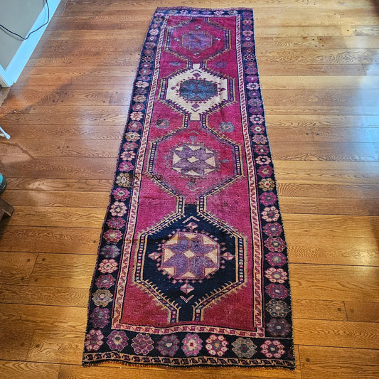 Vintage Hand Knotted Wool Carpet 3' 8" x 11' 2"