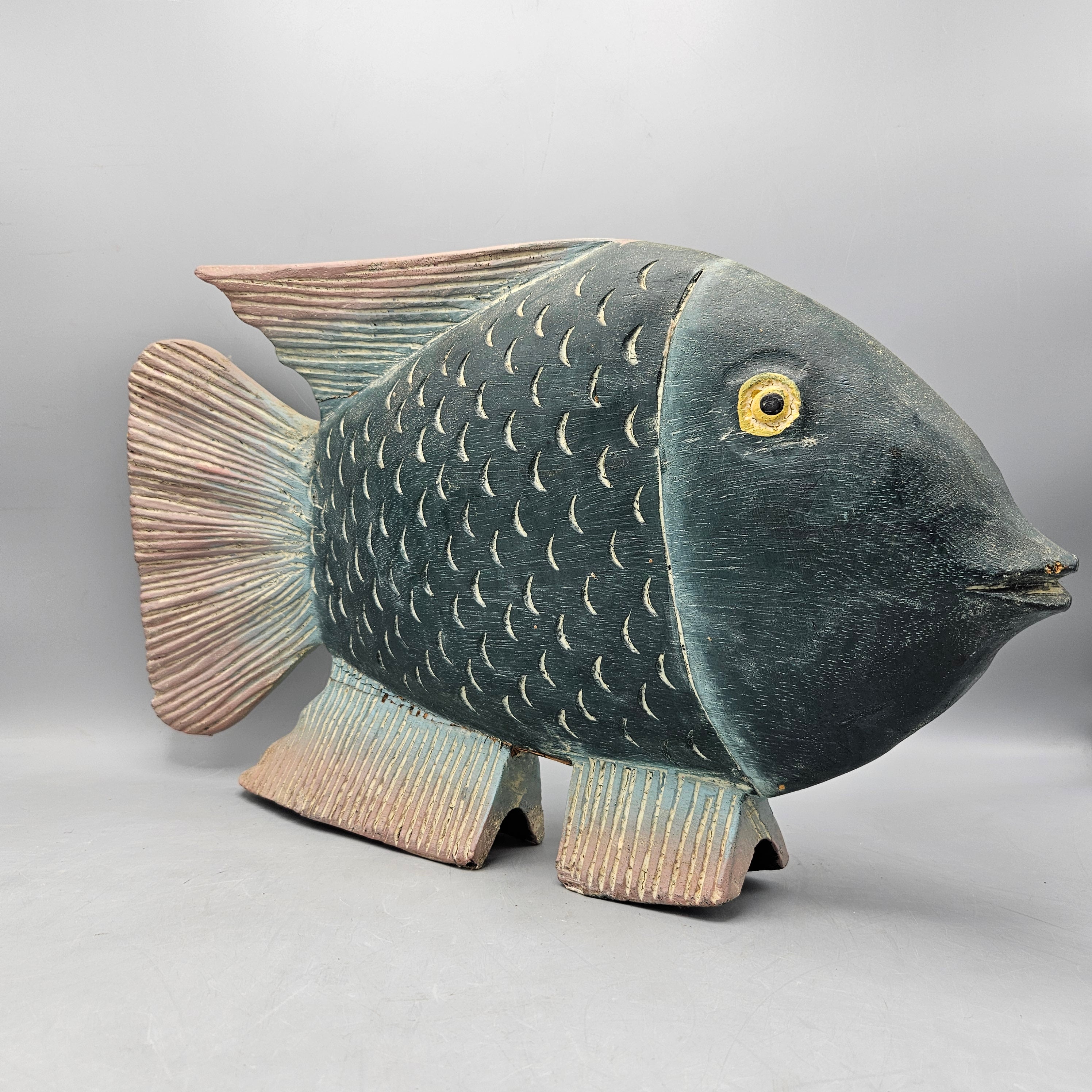 Large Hand Painted Wooden Figure of a Fish | Authenticated Estate ...
