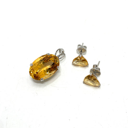 Citrine Fashion Necklace Pendant & Stud Earrings