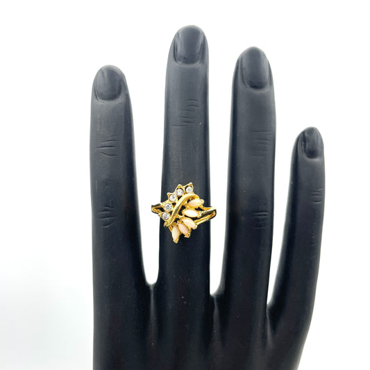 1980s Opal & Rhinestone Fashion Ring - Size 7.25