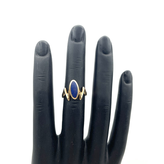 Vintage Modernist Ring with Lapis Stone - Size 6