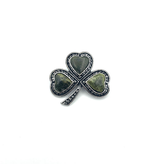 Green Stone Shamrock Pin