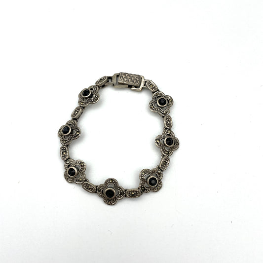 Vintage Sterling Silver Tennis Bracelet with Black Stones