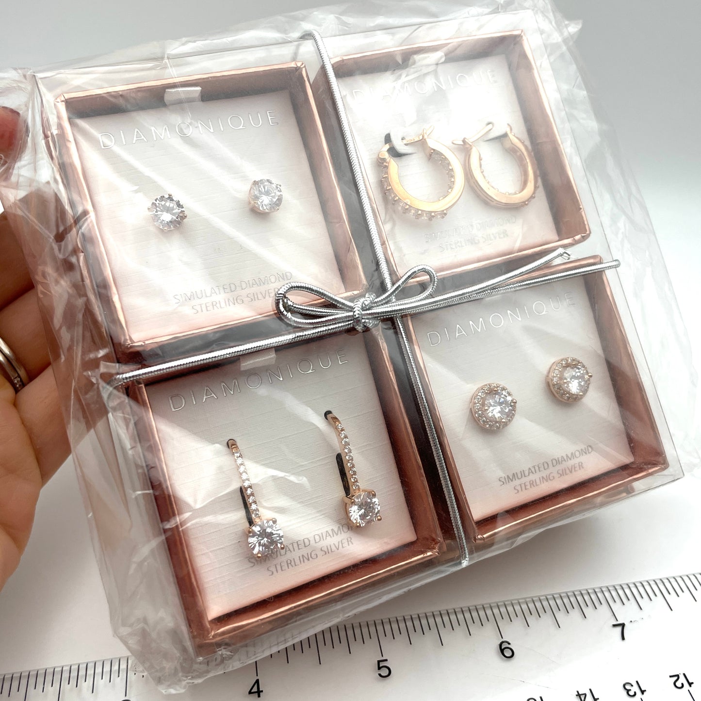 Set of 4 Diamonique Rose Gold Earrings