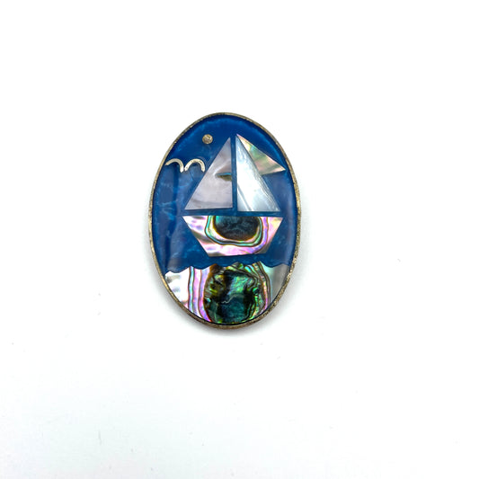 Vintage Boat Mosaic with Abalone Pin