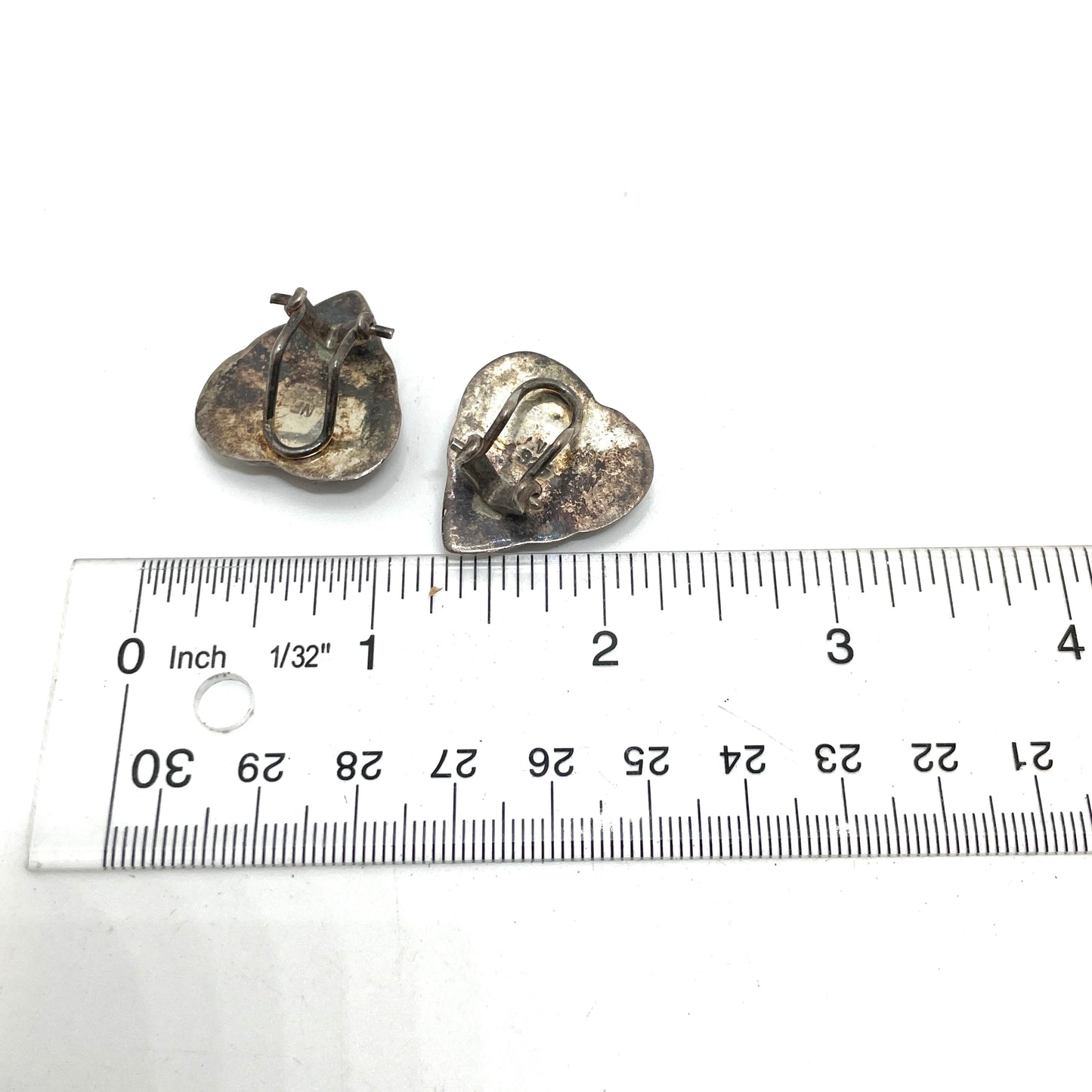 Vintage Sterling Silver Puffy Heart Clip Earrings