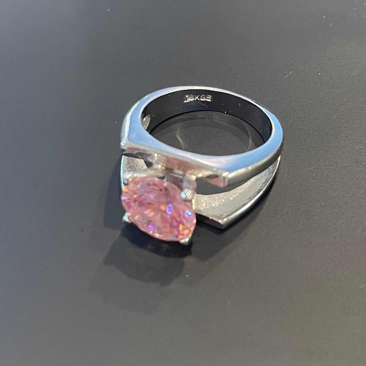 18K Gold Plate Pink Rhodonite Ring - Size 7.5