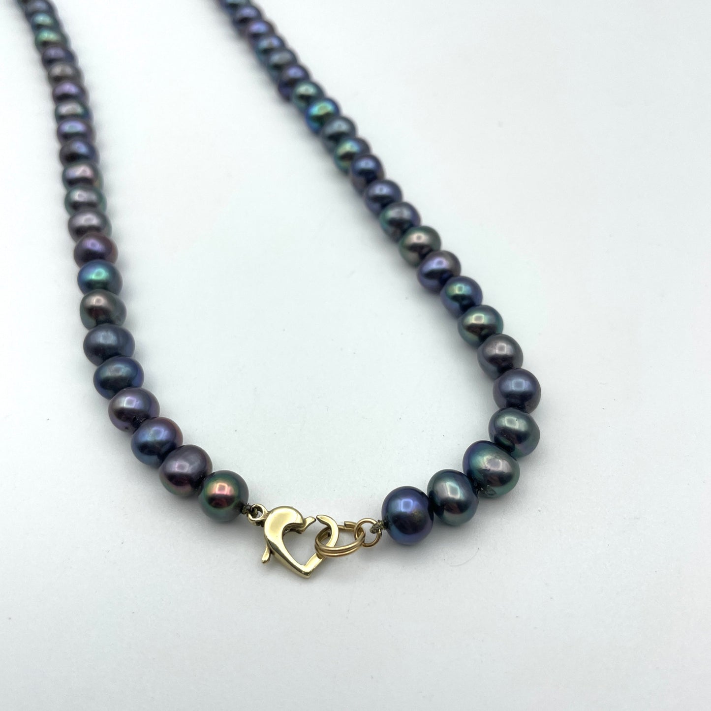 Beautiful Dark Pearl Necklace with 14k Gold Heart Clasp