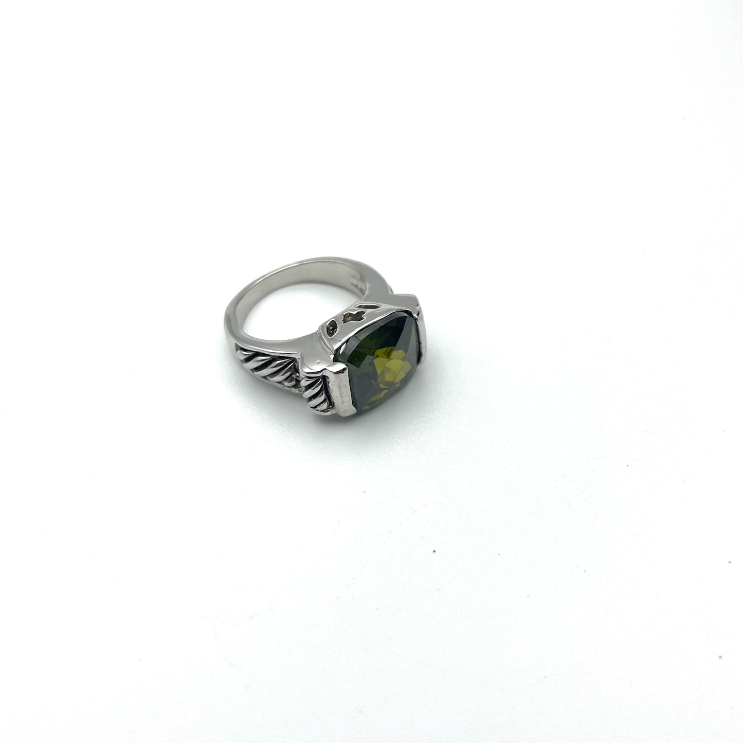 Vintage Green Stone & Silver Ring - Size 6.5
