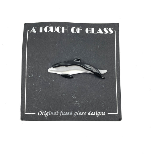 Fused Glass Orca Whale Pin