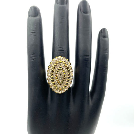 Gold Crystal Cocktail Ring - Size 8