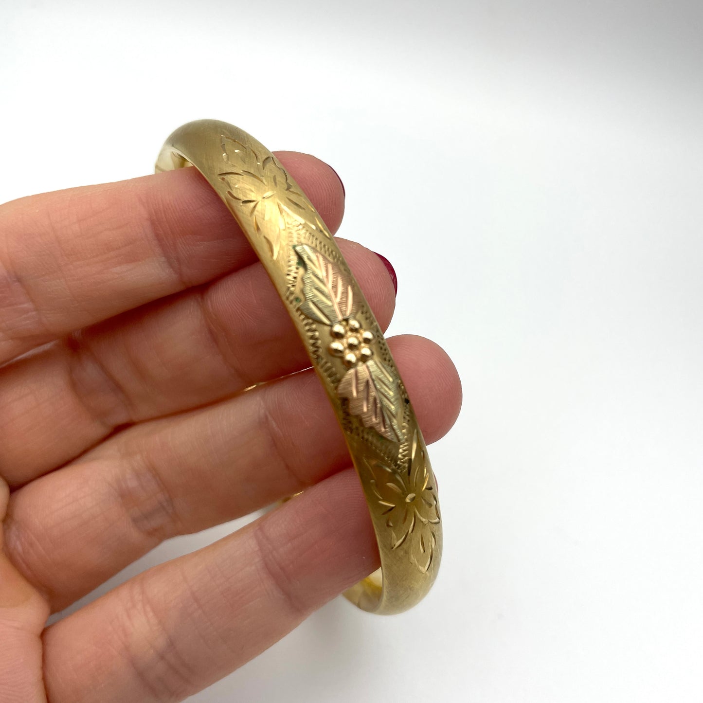 Vintage Raised & Etched Gold Filled Bangle Bracelet