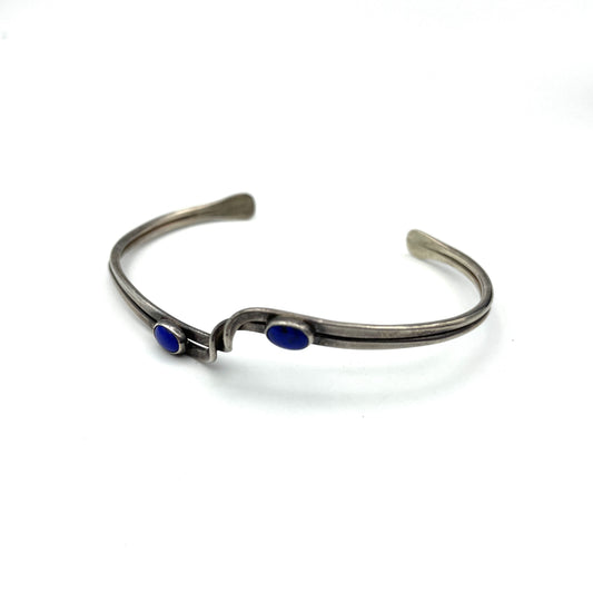 Vintage Sterling Silver & Lapis Lazuli Slim Cuff Bracelet