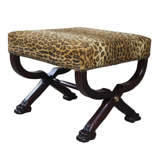 Ralph Lauren Henredon Mahogany Empire Style McDowell Stool Leopard Ottoman Bench (2 Available)