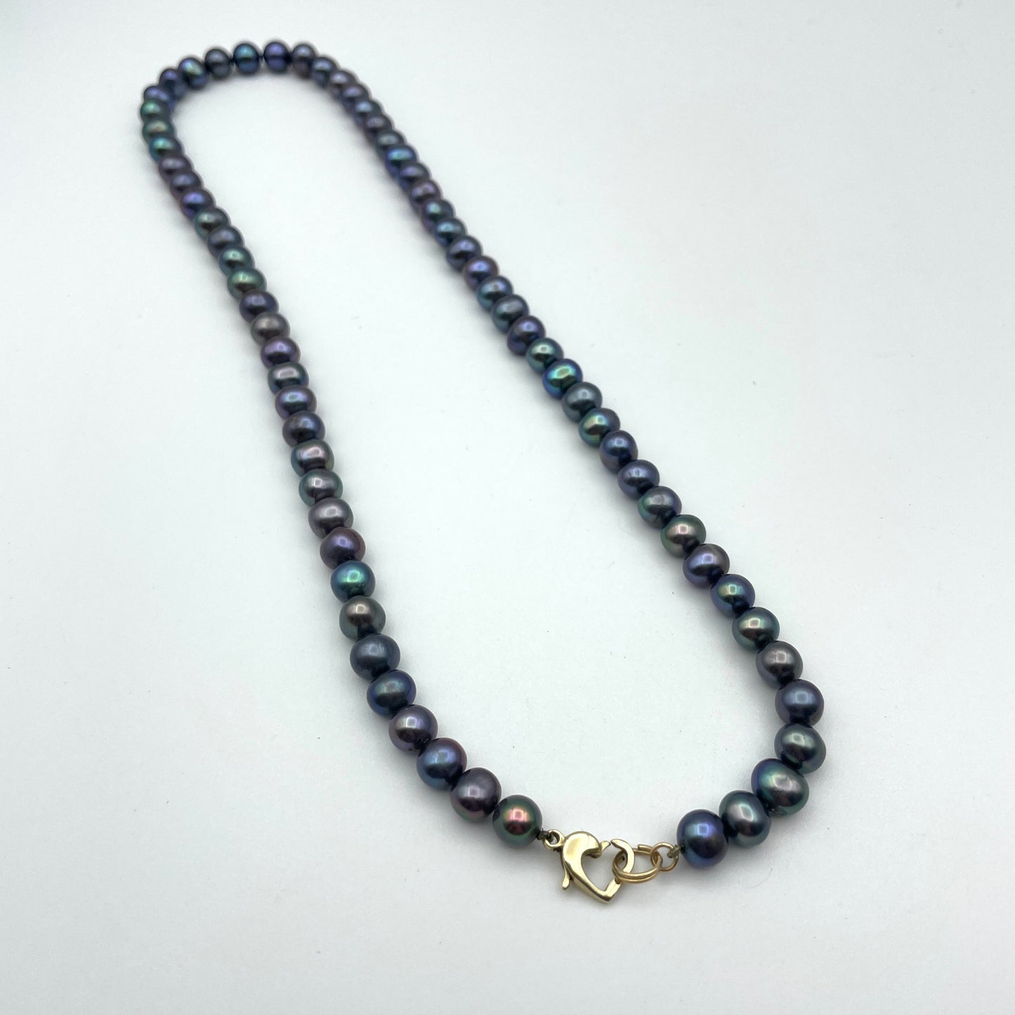 Beautiful Dark Pearl Necklace with 14k Gold Heart Clasp