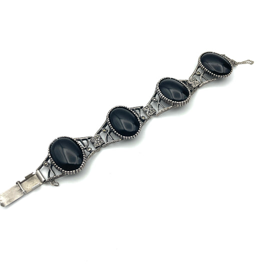 Vintage Black & Silver Oval Bracelet