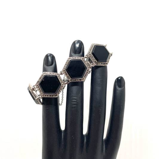Vintage Sterling Silver & Black Onyx Bracelet