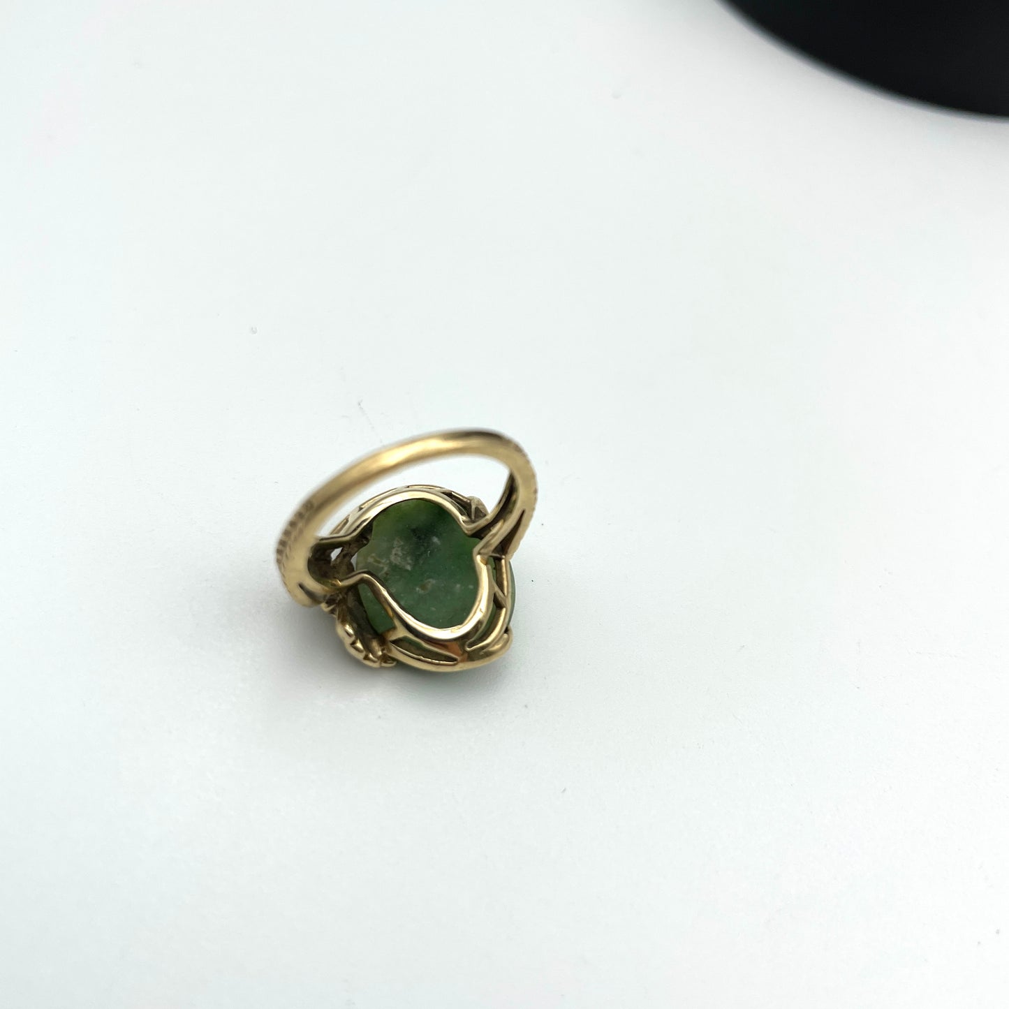 Vintage 10K Gold Ring with Carved Jade - Size 5