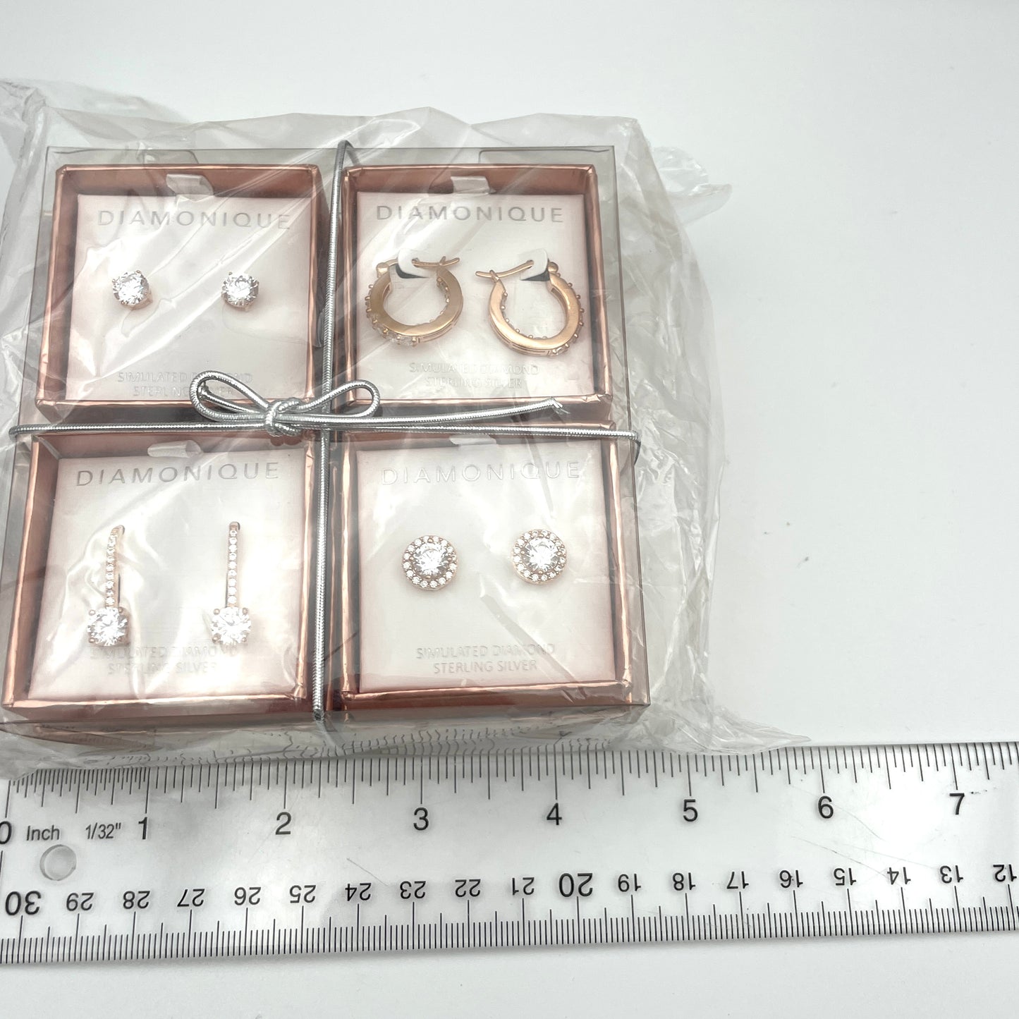 Set of 4 Diamonique Rose Gold Earrings